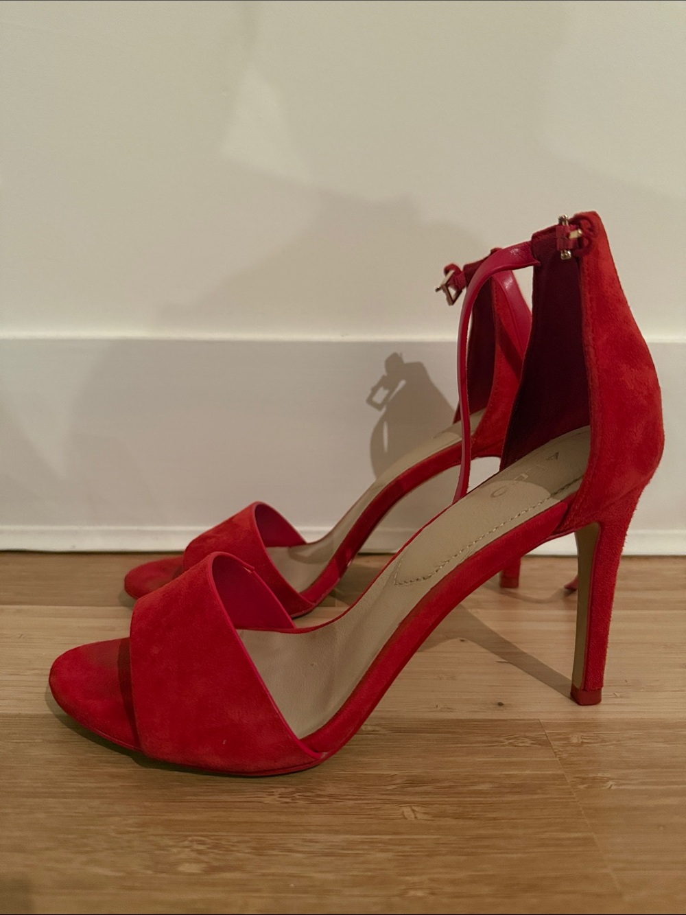Aldo Red Suede Ankle-Strap Stiletto Heels